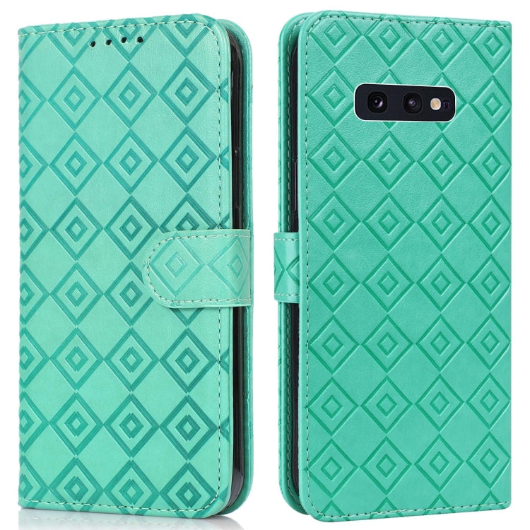For Samsung Galaxy S10e Embossed Big Small Concentric Squares Pattern Horizontal Flip Leather Case with Card Slot & Holder & Wallet