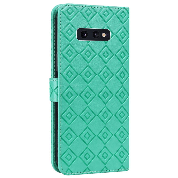 For Samsung Galaxy S10e Embossed Big Small Concentric Squares Pattern Horizontal Flip Leather Case with Card Slot & Holder & Wallet