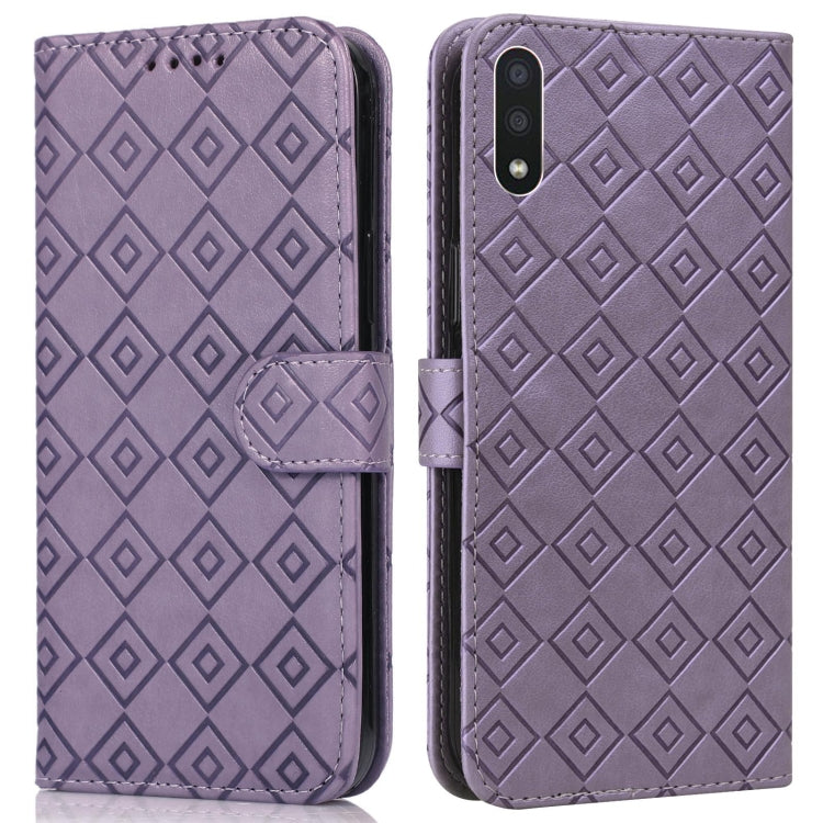For Samsung Galaxy A01 Embossed Big Small Concentric Squares Pattern Horizontal Flip Leather Case with Card Slot & Holder & Wallet