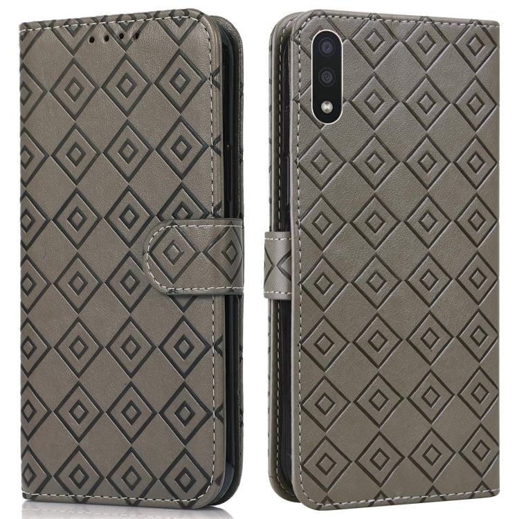 For Samsung Galaxy A01 Embossed Big Small Concentric Squares Pattern Horizontal Flip Leather Case with Card Slot & Holder & Wallet