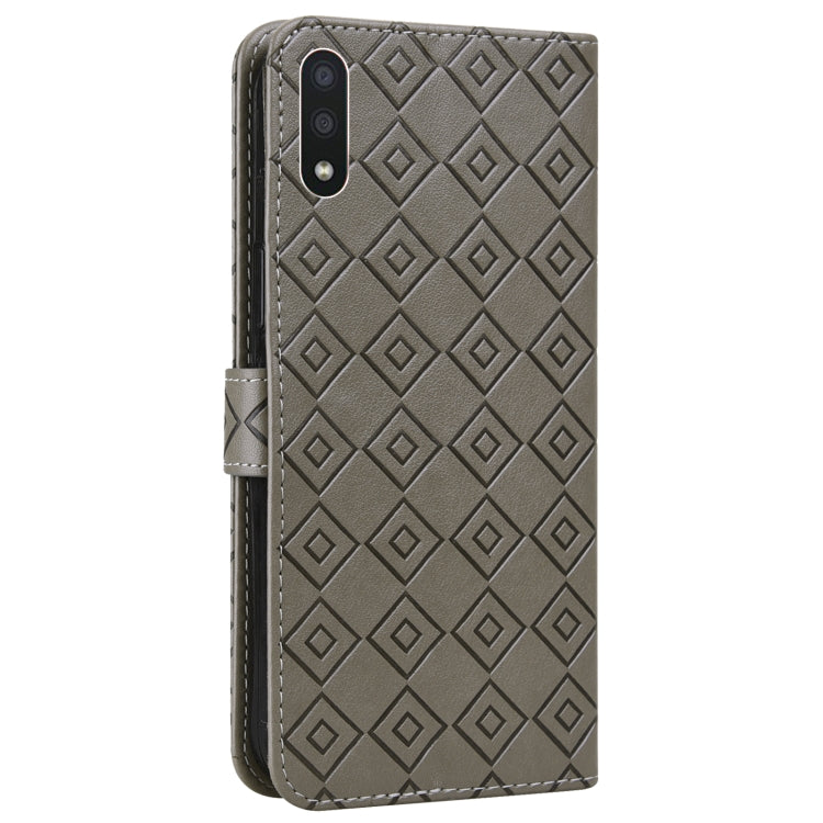 For Samsung Galaxy A01 Embossed Big Small Concentric Squares Pattern Horizontal Flip Leather Case with Card Slot & Holder & Wallet