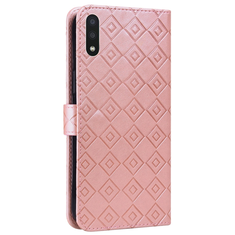 For Samsung Galaxy A01 Embossed Big Small Concentric Squares Pattern Horizontal Flip Leather Case with Card Slot & Holder & Wallet