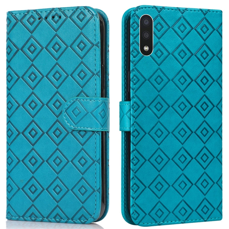 For Samsung Galaxy A01 Embossed Big Small Concentric Squares Pattern Horizontal Flip Leather Case with Card Slot & Holder & Wallet