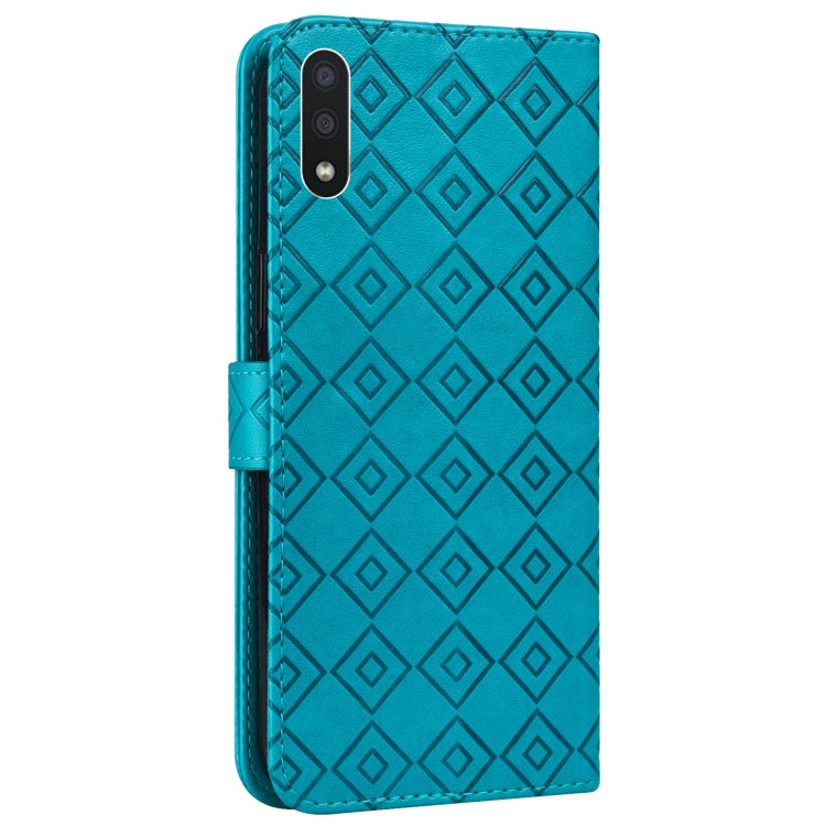 For Samsung Galaxy A01 Embossed Big Small Concentric Squares Pattern Horizontal Flip Leather Case with Card Slot & Holder & Wallet