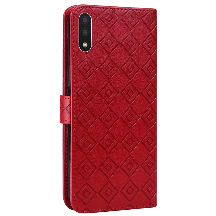 For Samsung Galaxy A01 Embossed Big Small Concentric Squares Pattern Horizontal Flip Leather Case with Card Slot & Holder & Wallet