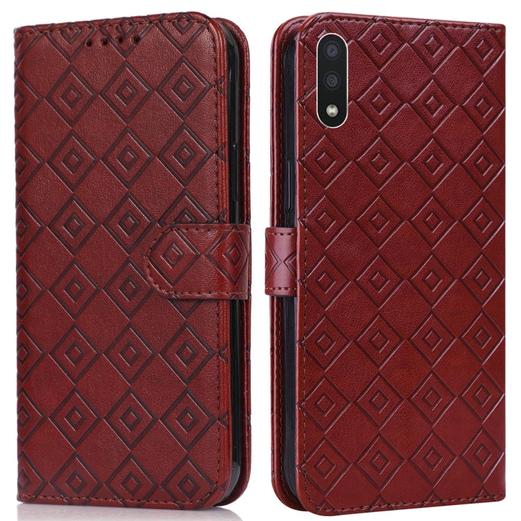 For Samsung Galaxy A01 Embossed Big Small Concentric Squares Pattern Horizontal Flip Leather Case with Card Slot & Holder & Wallet