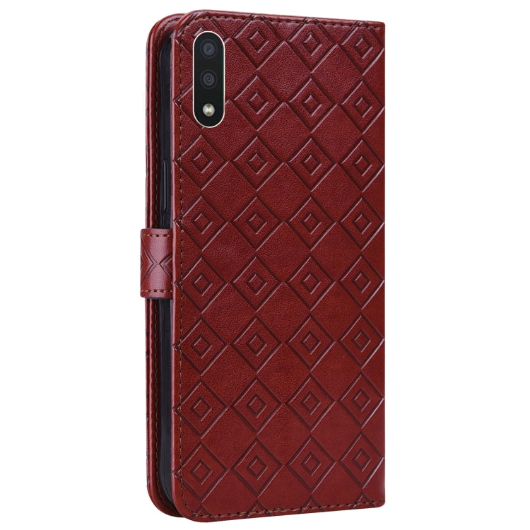 For Samsung Galaxy A01 Embossed Big Small Concentric Squares Pattern Horizontal Flip Leather Case with Card Slot & Holder & Wallet