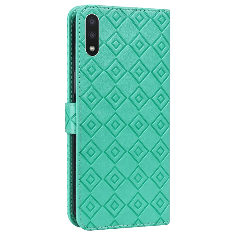 For Samsung Galaxy A01 Embossed Big Small Concentric Squares Pattern Horizontal Flip Leather Case with Card Slot & Holder & Wallet