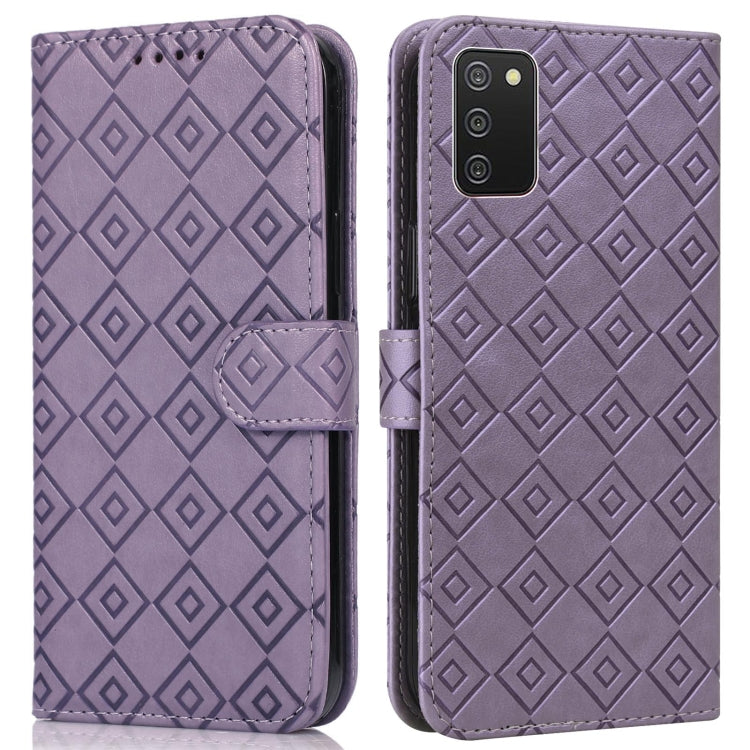 For Samsung Galaxy A02s / M02s Embossed Big Small Concentric Squares Pattern Horizontal Flip Leather Case with Card Slot & Holder & Wallet