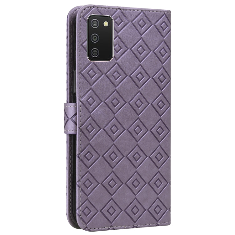 For Samsung Galaxy A02s / M02s Embossed Big Small Concentric Squares Pattern Horizontal Flip Leather Case with Card Slot & Holder & Wallet