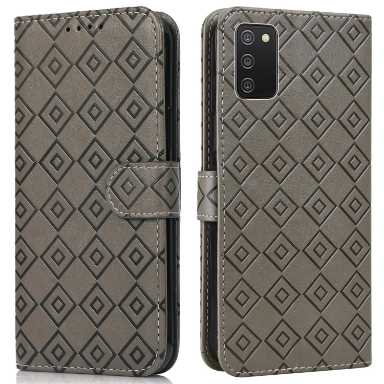 For Samsung Galaxy A02s / M02s Embossed Big Small Concentric Squares Pattern Horizontal Flip Leather Case with Card Slot & Holder & Wallet