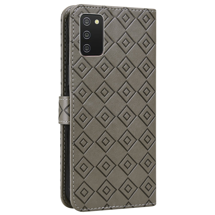 For Samsung Galaxy A02s / M02s Embossed Big Small Concentric Squares Pattern Horizontal Flip Leather Case with Card Slot & Holder & Wallet