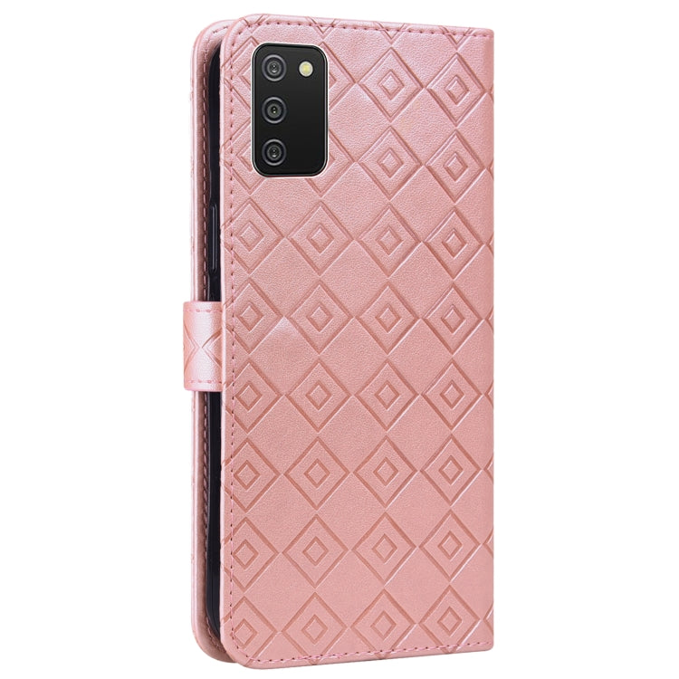 For Samsung Galaxy A02s / M02s Embossed Big Small Concentric Squares Pattern Horizontal Flip Leather Case with Card Slot & Holder & Wallet
