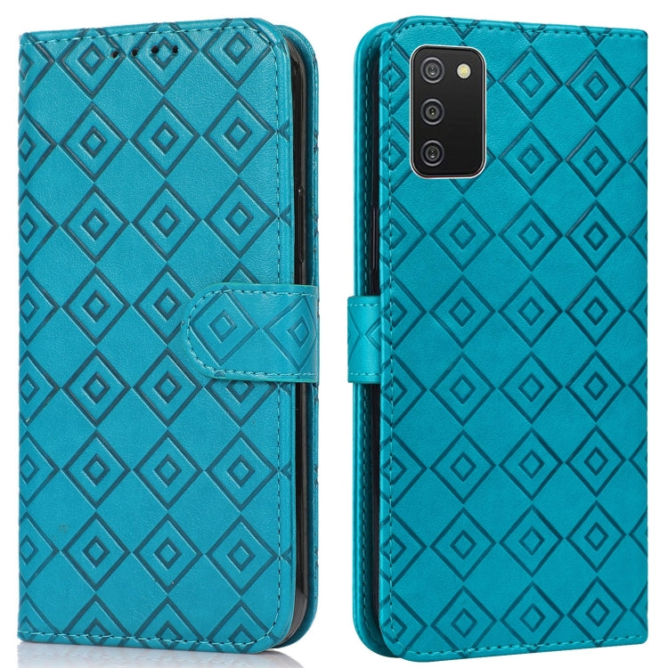 For Samsung Galaxy A02s / M02s Embossed Big Small Concentric Squares Pattern Horizontal Flip Leather Case with Card Slot & Holder & Wallet