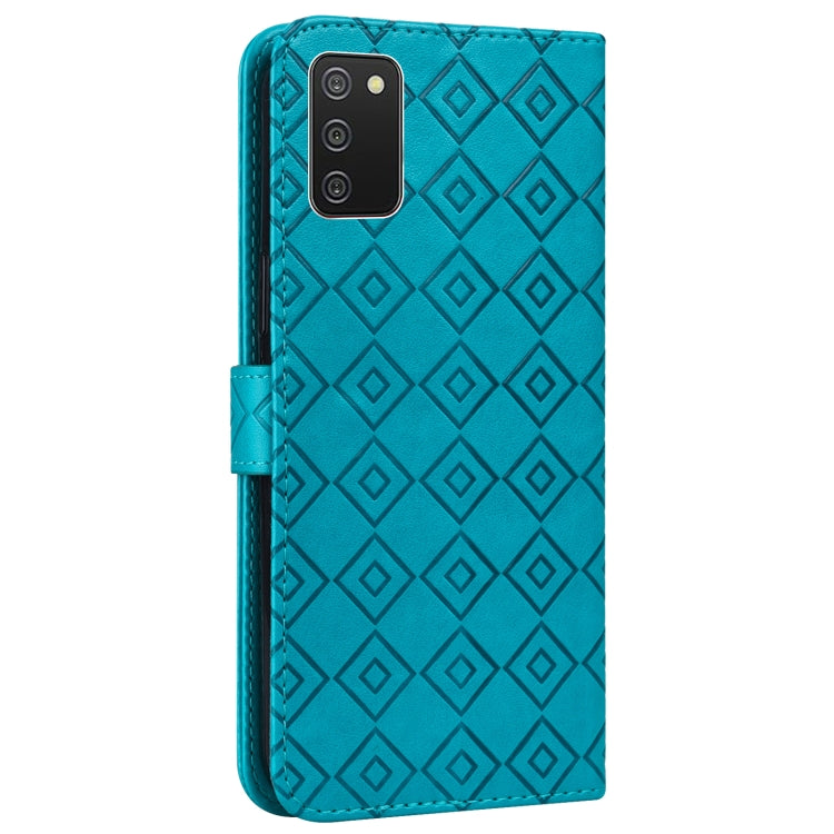 For Samsung Galaxy A02s / M02s Embossed Big Small Concentric Squares Pattern Horizontal Flip Leather Case with Card Slot & Holder & Wallet