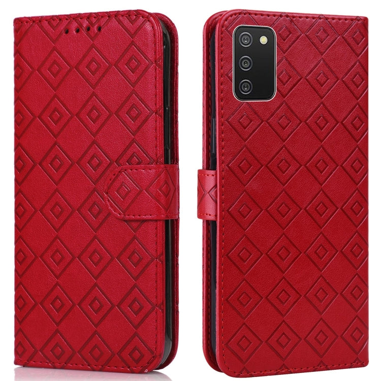For Samsung Galaxy A02s / M02s Embossed Big Small Concentric Squares Pattern Horizontal Flip Leather Case with Card Slot & Holder & Wallet