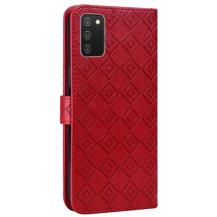 For Samsung Galaxy A02s / M02s Embossed Big Small Concentric Squares Pattern Horizontal Flip Leather Case with Card Slot & Holder & Wallet