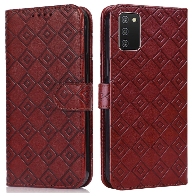 For Samsung Galaxy A02s / M02s Embossed Big Small Concentric Squares Pattern Horizontal Flip Leather Case with Card Slot & Holder & Wallet