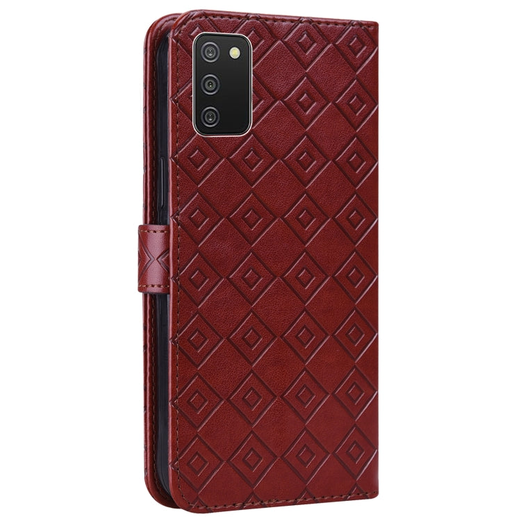 For Samsung Galaxy A02s / M02s Embossed Big Small Concentric Squares Pattern Horizontal Flip Leather Case with Card Slot & Holder & Wallet