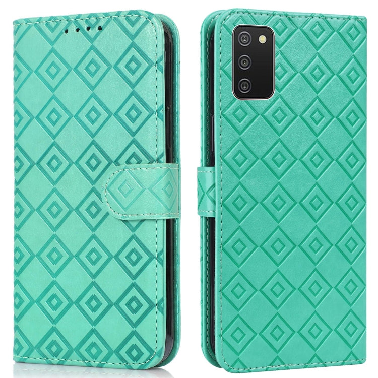 For Samsung Galaxy A02s / M02s Embossed Big Small Concentric Squares Pattern Horizontal Flip Leather Case with Card Slot & Holder & Wallet