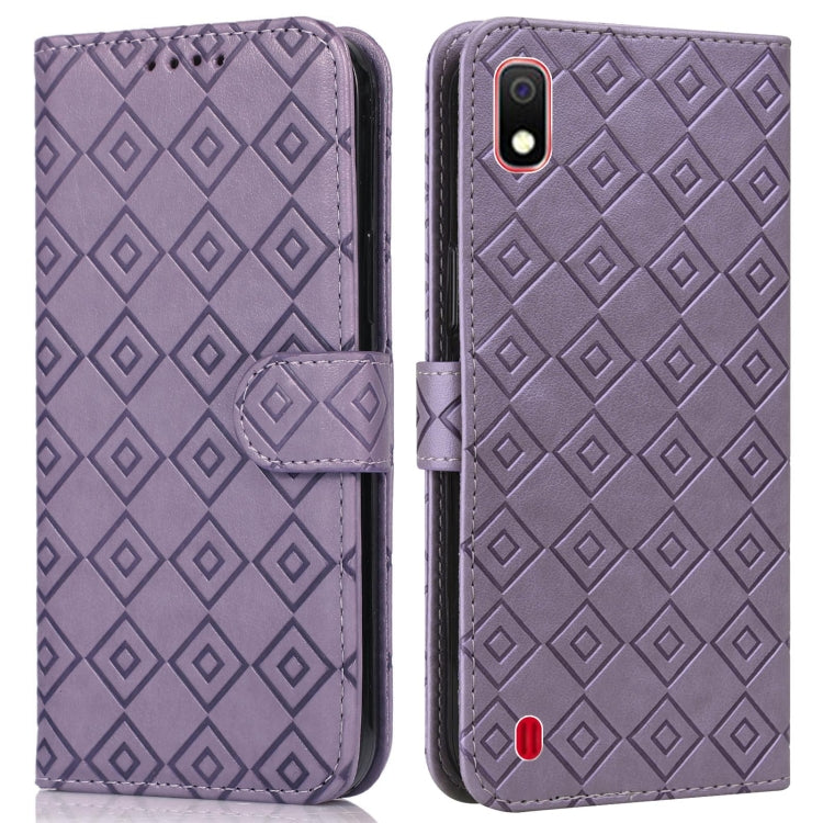 For Samsung Galaxy A10 / M10 Embossed Big Small Concentric Squares Pattern Horizontal Flip Leather Case with Card Slot & Holder & Wallet