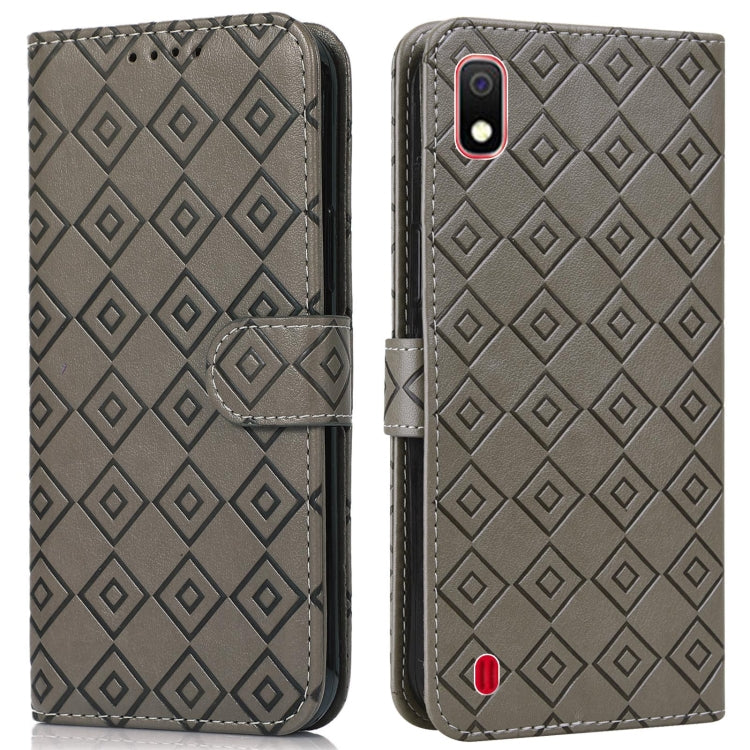 For Samsung Galaxy A10 / M10 Embossed Big Small Concentric Squares Pattern Horizontal Flip Leather Case with Card Slot & Holder & Wallet