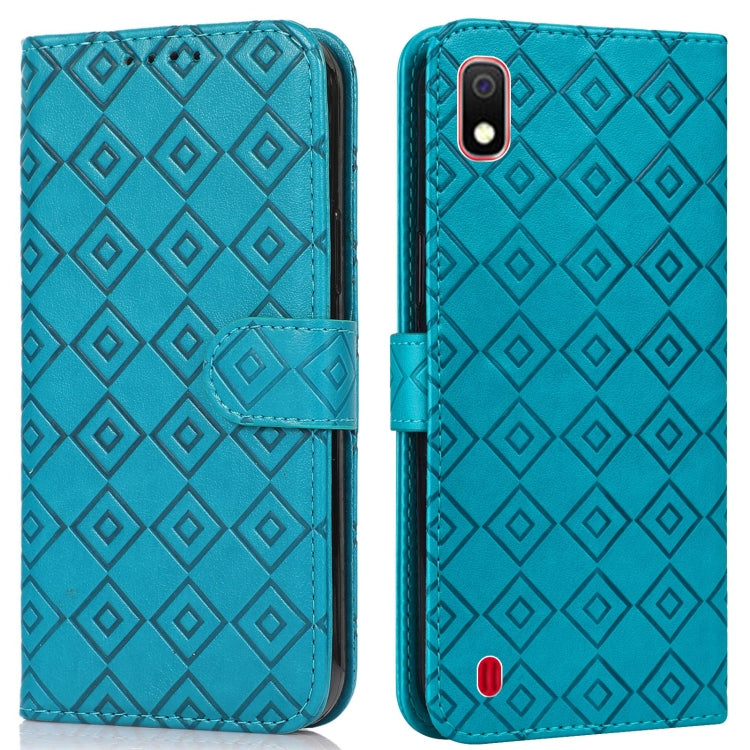 For Samsung Galaxy A10 / M10 Embossed Big Small Concentric Squares Pattern Horizontal Flip Leather Case with Card Slot & Holder & Wallet