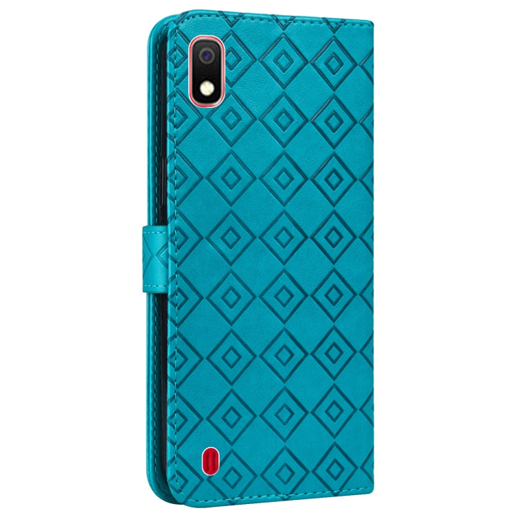 For Samsung Galaxy A10 / M10 Embossed Big Small Concentric Squares Pattern Horizontal Flip Leather Case with Card Slot & Holder & Wallet