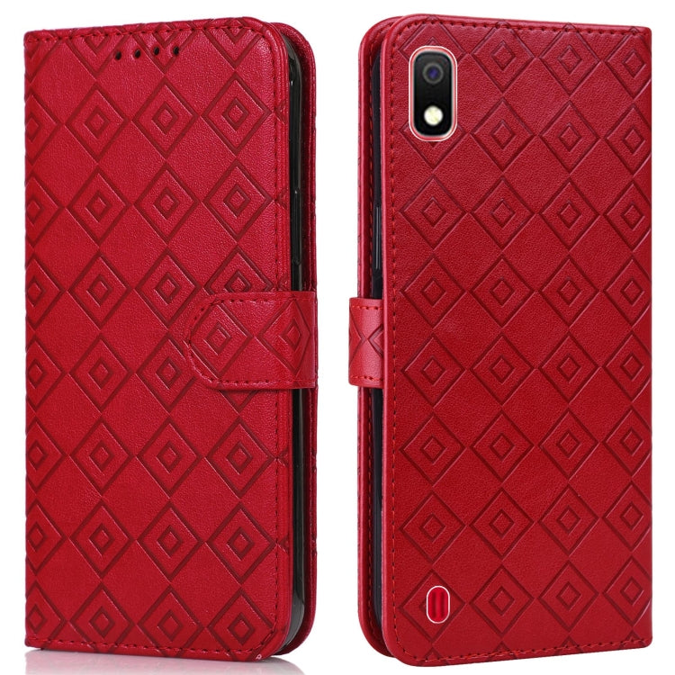 For Samsung Galaxy A10 / M10 Embossed Big Small Concentric Squares Pattern Horizontal Flip Leather Case with Card Slot & Holder & Wallet