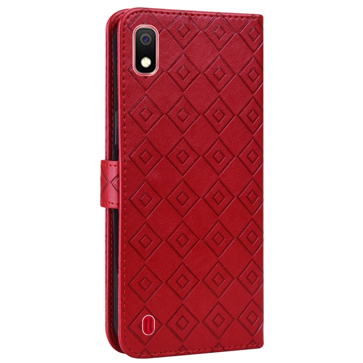 For Samsung Galaxy A10 / M10 Embossed Big Small Concentric Squares Pattern Horizontal Flip Leather Case with Card Slot & Holder & Wallet
