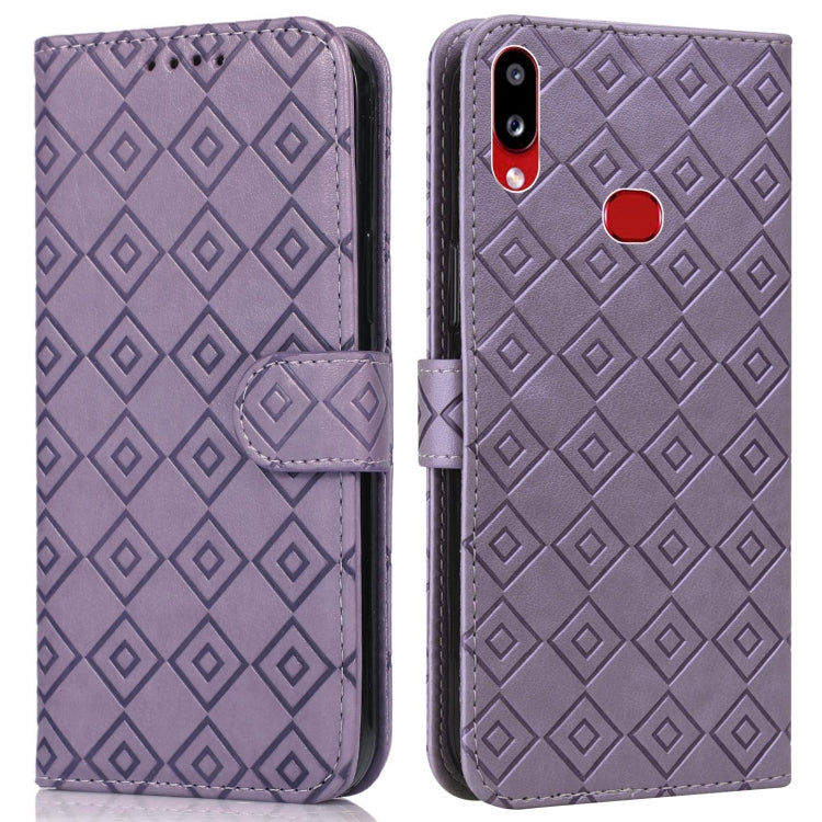 For Samsung Galaxy A10s Embossed Big Small Concentric Squares Pattern Horizontal Flip Leather Case with Card Slot & Holder & Wallet