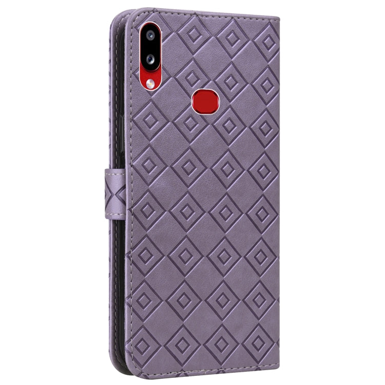 For Samsung Galaxy A10s Embossed Big Small Concentric Squares Pattern Horizontal Flip Leather Case with Card Slot & Holder & Wallet