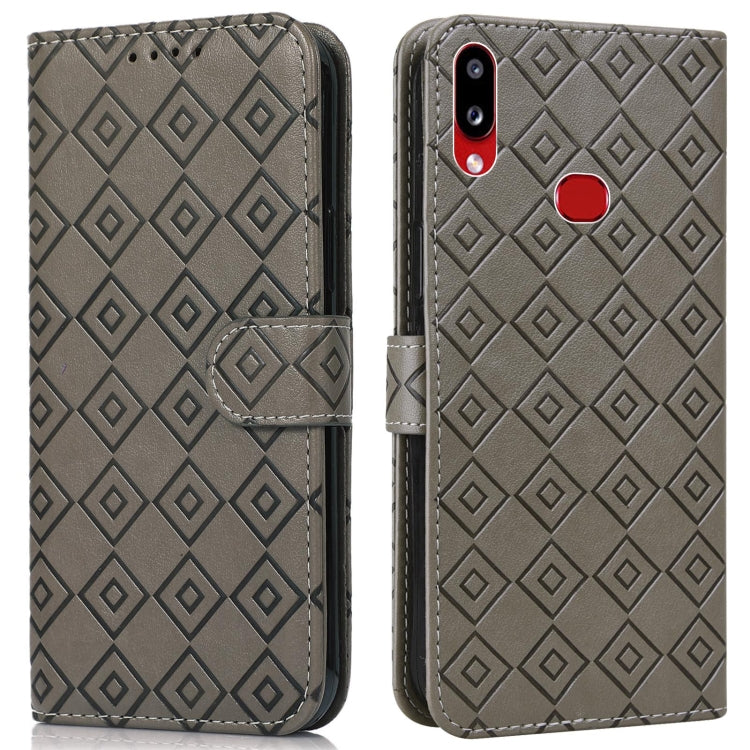For Samsung Galaxy A10s Embossed Big Small Concentric Squares Pattern Horizontal Flip Leather Case with Card Slot & Holder & Wallet