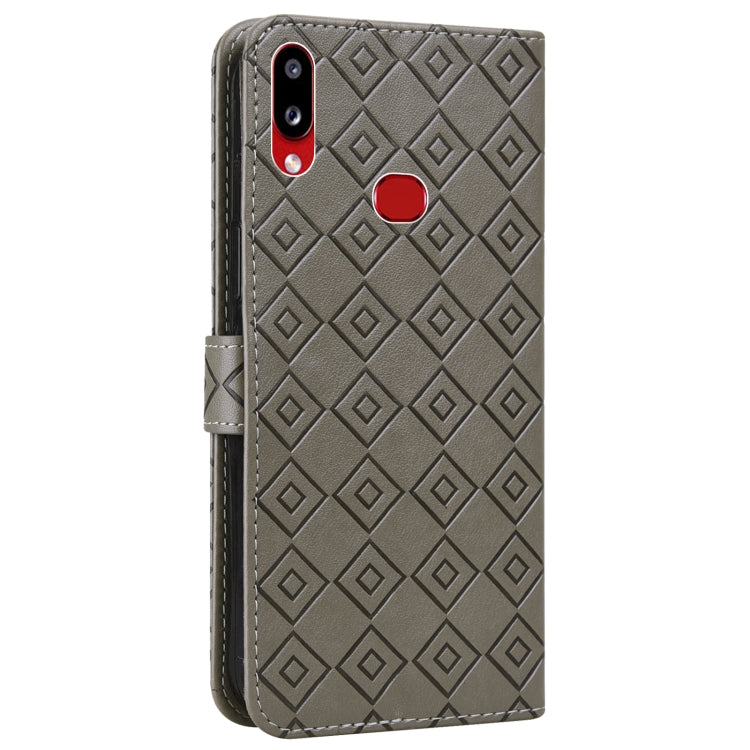 For Samsung Galaxy A10s Embossed Big Small Concentric Squares Pattern Horizontal Flip Leather Case with Card Slot & Holder & Wallet