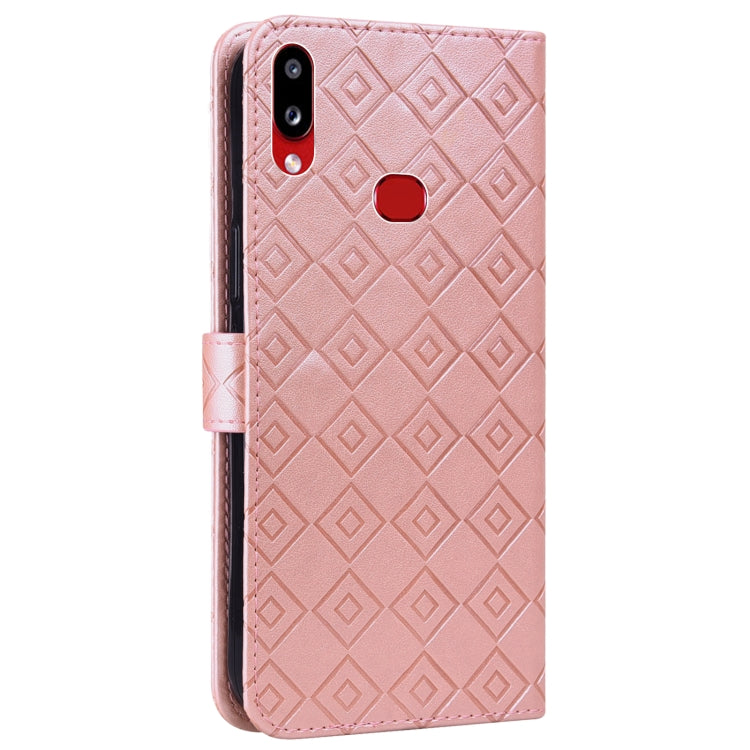 For Samsung Galaxy A10s Embossed Big Small Concentric Squares Pattern Horizontal Flip Leather Case with Card Slot & Holder & Wallet