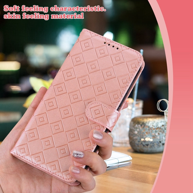 For Samsung Galaxy A10s Embossed Big Small Concentric Squares Pattern Horizontal Flip Leather Case with Card Slot & Holder & Wallet