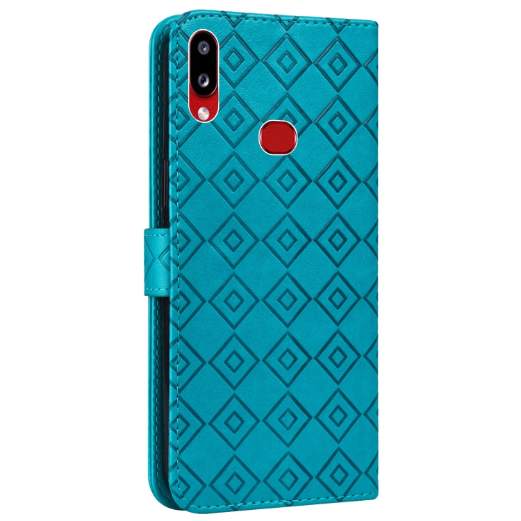 For Samsung Galaxy A10s Embossed Big Small Concentric Squares Pattern Horizontal Flip Leather Case with Card Slot & Holder & Wallet