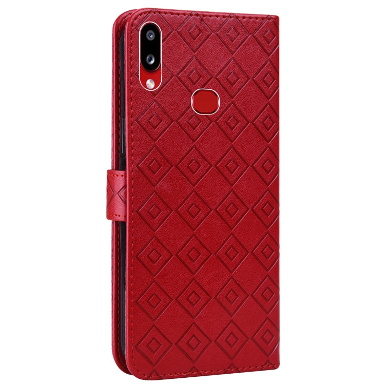 For Samsung Galaxy A10s Embossed Big Small Concentric Squares Pattern Horizontal Flip Leather Case with Card Slot & Holder & Wallet
