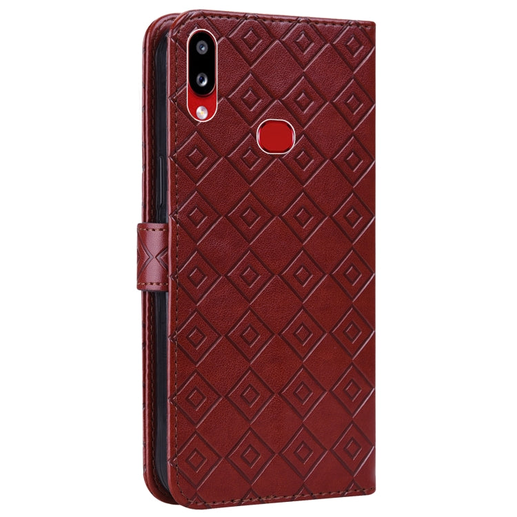 For Samsung Galaxy A10s Embossed Big Small Concentric Squares Pattern Horizontal Flip Leather Case with Card Slot & Holder & Wallet