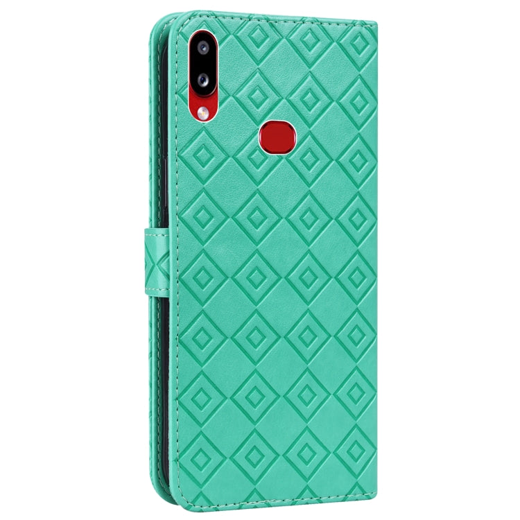 For Samsung Galaxy A10s Embossed Big Small Concentric Squares Pattern Horizontal Flip Leather Case with Card Slot & Holder & Wallet