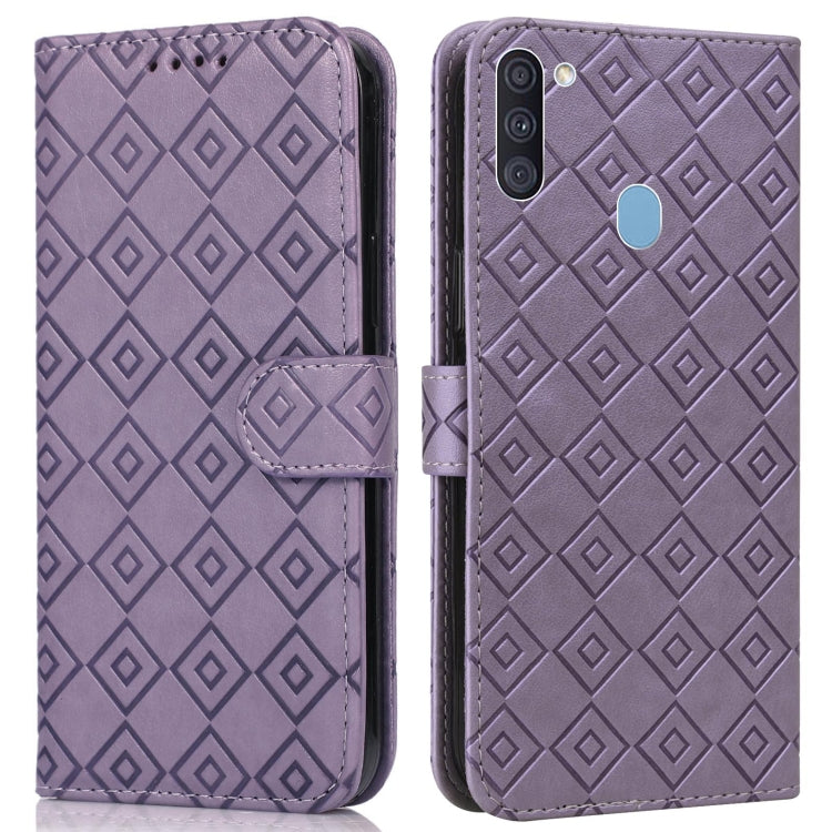 For Samsung Galaxy A11 / M11 Embossed Big Small Concentric Squares Pattern Horizontal Flip Leather Case with Card Slot & Holder & Wallet