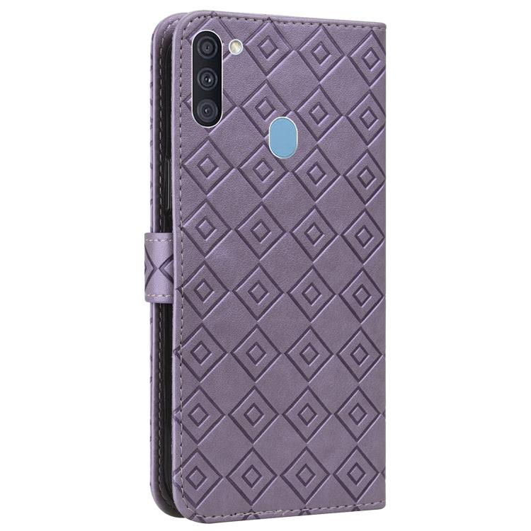 For Samsung Galaxy A11 / M11 Embossed Big Small Concentric Squares Pattern Horizontal Flip Leather Case with Card Slot & Holder & Wallet