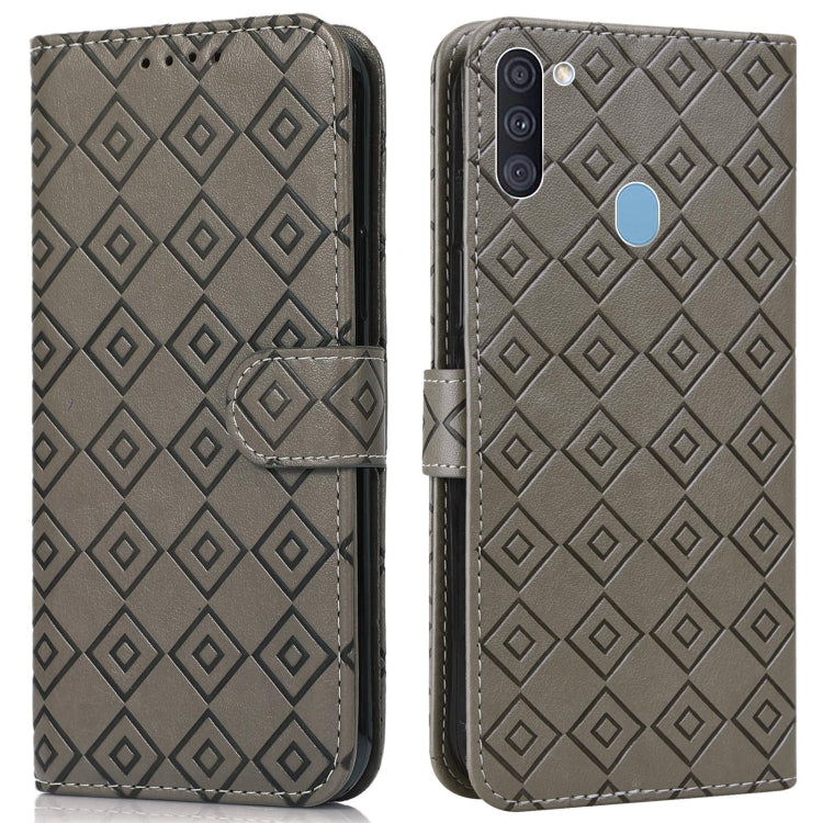 For Samsung Galaxy A11 / M11 Embossed Big Small Concentric Squares Pattern Horizontal Flip Leather Case with Card Slot & Holder & Wallet