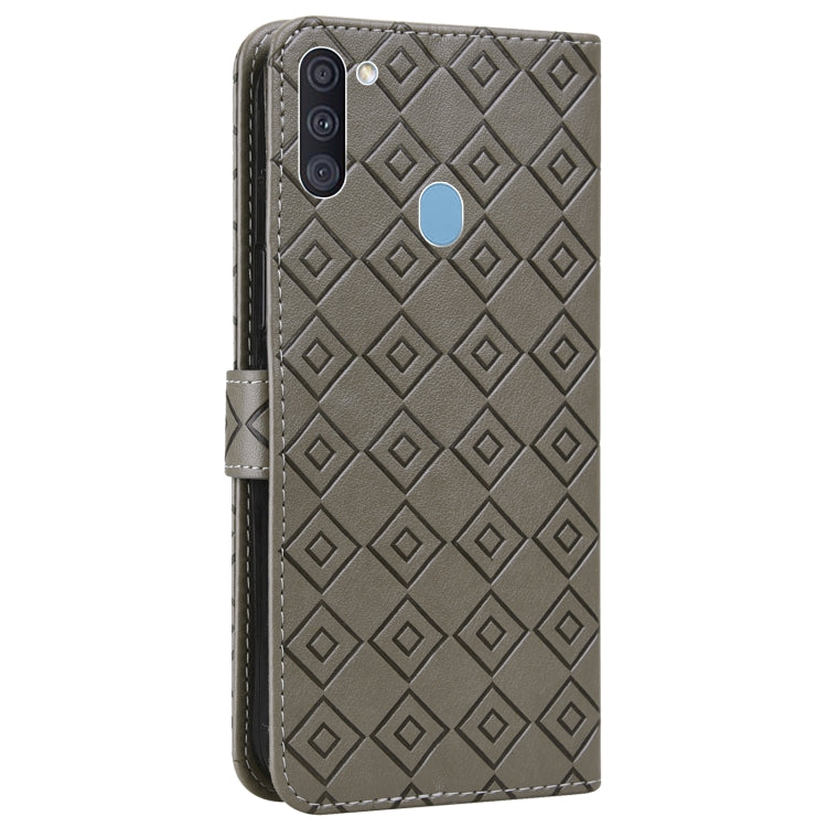 For Samsung Galaxy A11 / M11 Embossed Big Small Concentric Squares Pattern Horizontal Flip Leather Case with Card Slot & Holder & Wallet