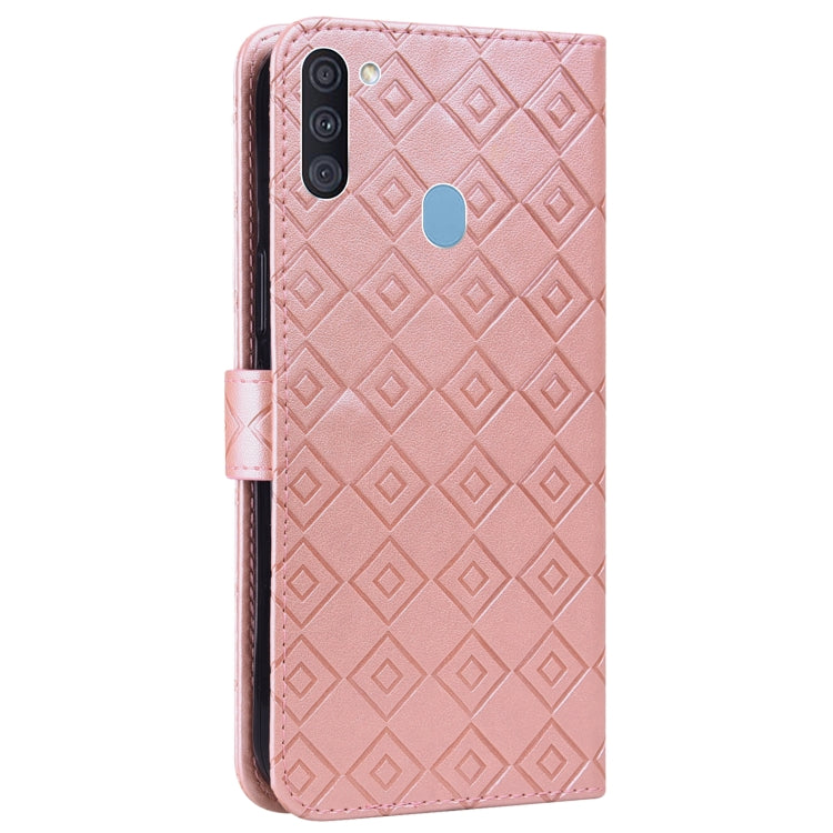 For Samsung Galaxy A11 / M11 Embossed Big Small Concentric Squares Pattern Horizontal Flip Leather Case with Card Slot & Holder & Wallet