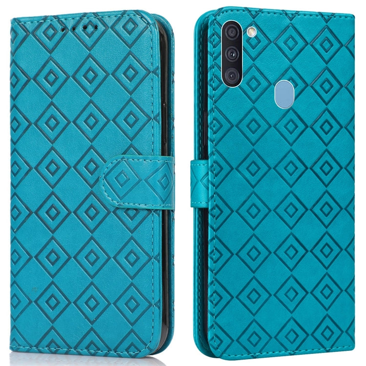 For Samsung Galaxy A11 / M11 Embossed Big Small Concentric Squares Pattern Horizontal Flip Leather Case with Card Slot & Holder & Wallet