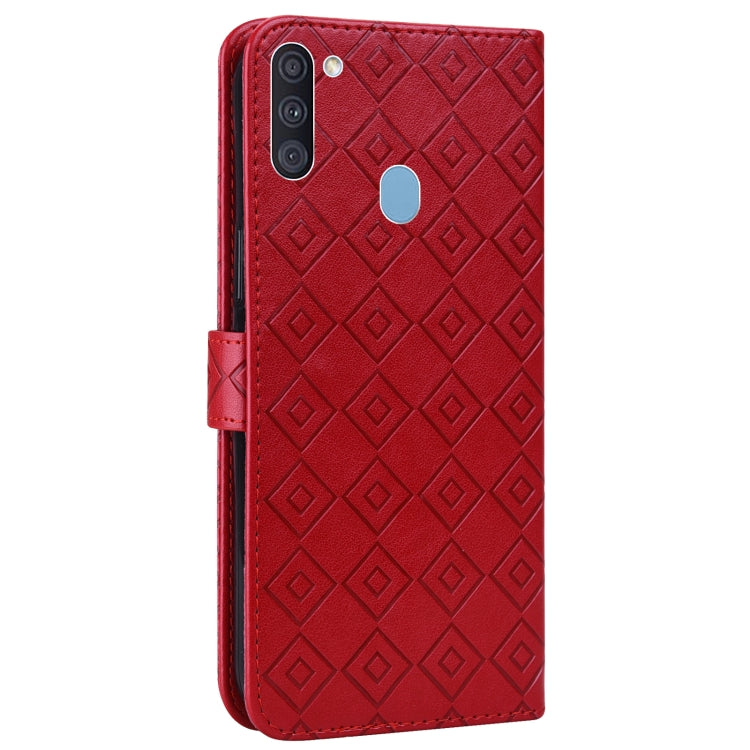 For Samsung Galaxy A11 / M11 Embossed Big Small Concentric Squares Pattern Horizontal Flip Leather Case with Card Slot & Holder & Wallet
