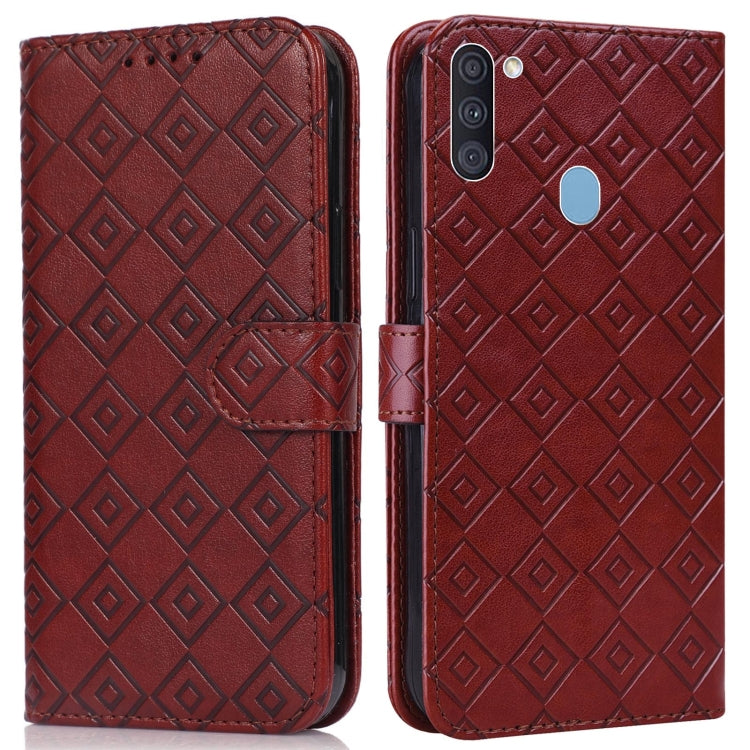 For Samsung Galaxy A11 / M11 Embossed Big Small Concentric Squares Pattern Horizontal Flip Leather Case with Card Slot & Holder & Wallet