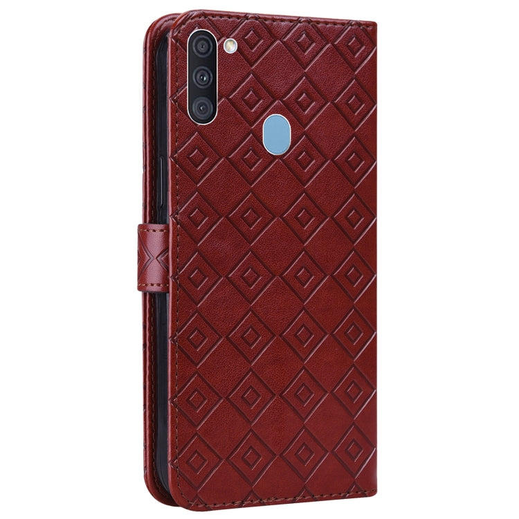 For Samsung Galaxy A11 / M11 Embossed Big Small Concentric Squares Pattern Horizontal Flip Leather Case with Card Slot & Holder & Wallet