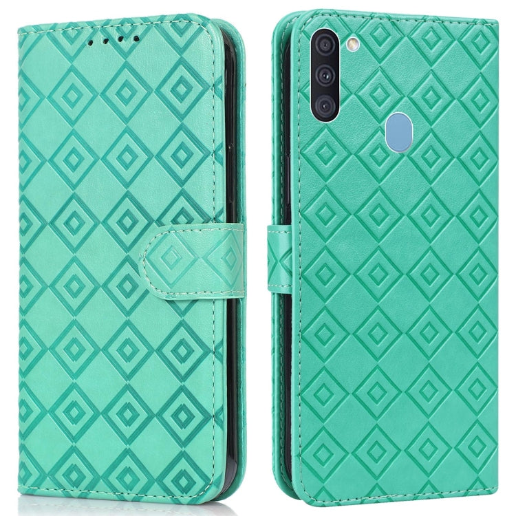 For Samsung Galaxy A11 / M11 Embossed Big Small Concentric Squares Pattern Horizontal Flip Leather Case with Card Slot & Holder & Wallet